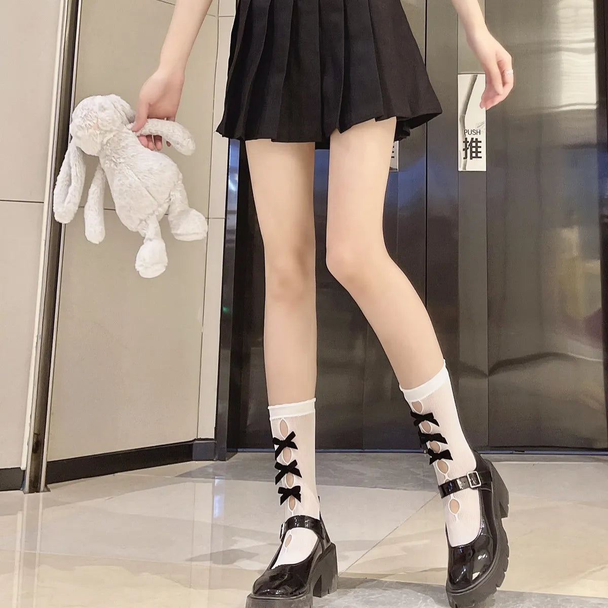 Kawaii Hollow Out Mesh Fishnet Socks | Cute Bow Long Stockings