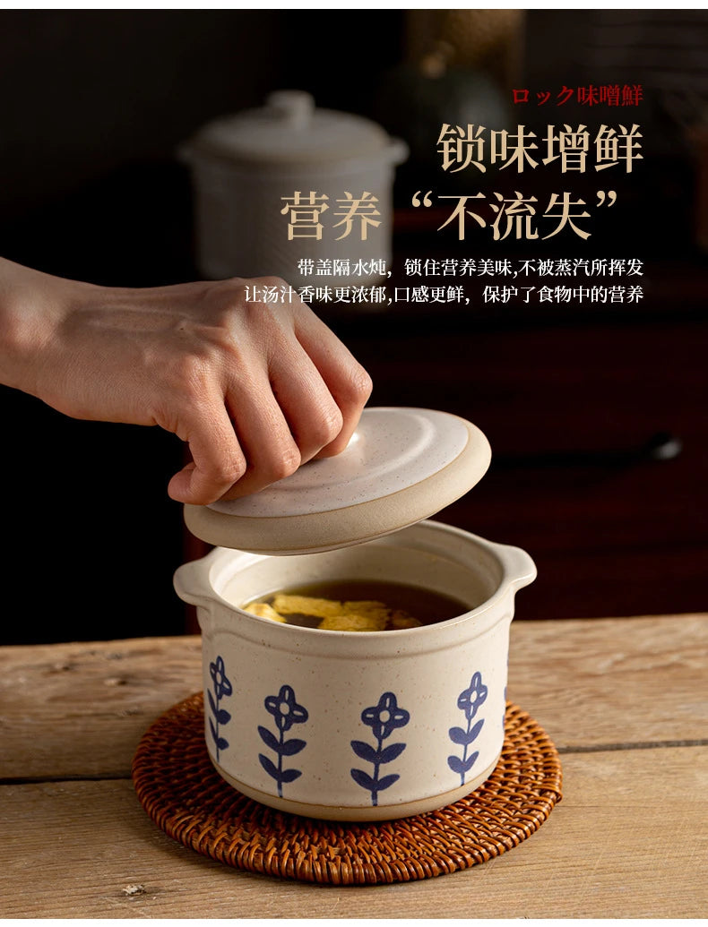 Olla para guisar de cerámica rústica japonesa | Vajilla de cerámica ecológica para horno