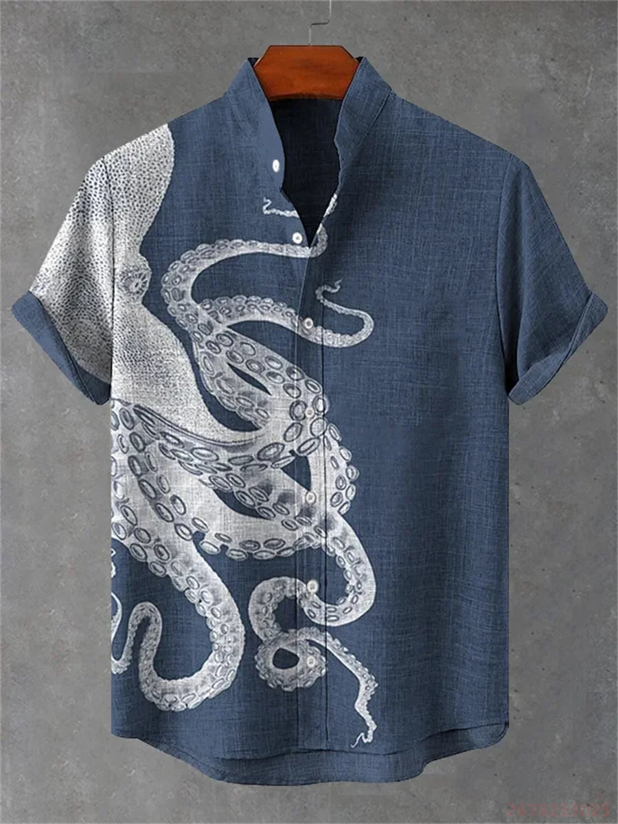 Men's Octopus Print Shirt | Loose & Breathable Hawaiian Top