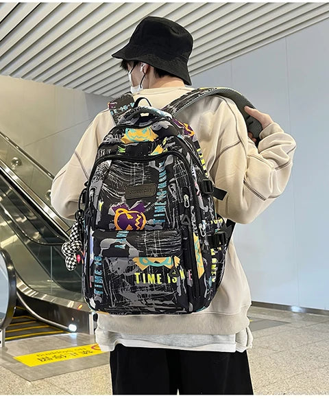 Trendy Personalized Graffiti Japanese Backpack | Large Capacity Book Bag