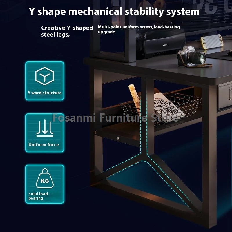 Black Wide Study Desk | Modern Sturdy Gaming Computer Table