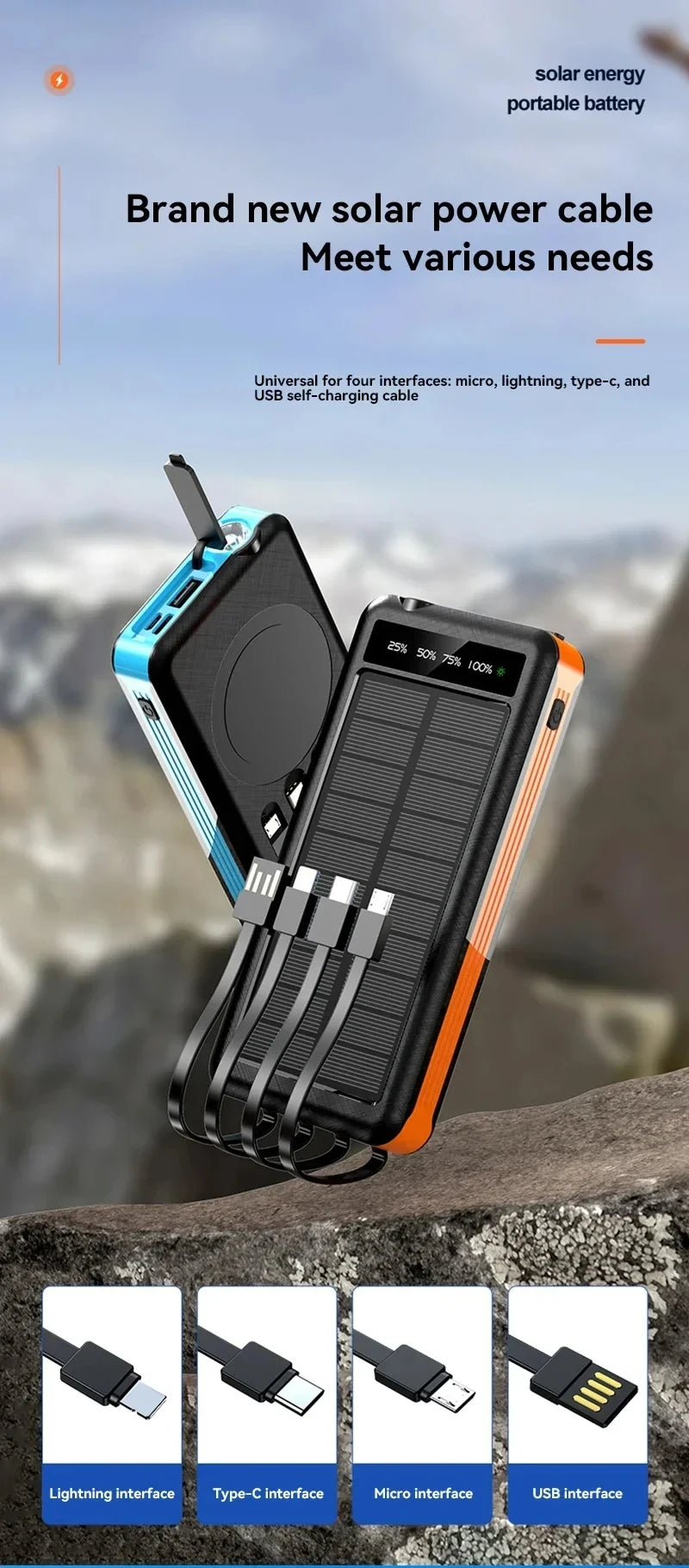 50000mAh Solar Power Bank with Wireless Fast Charging & Dual USB