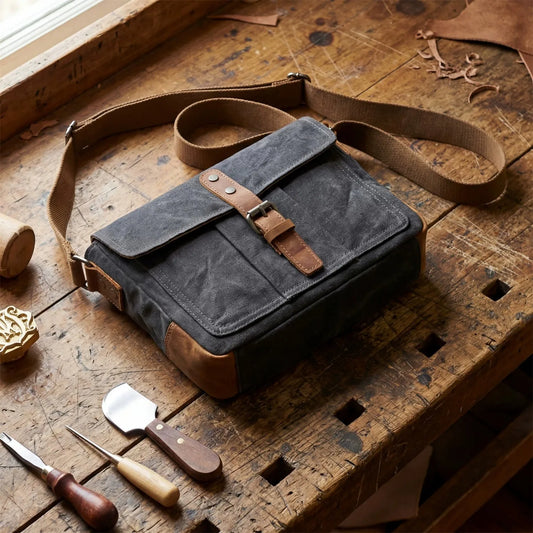 Vintage Waxed Canvas Crossbody Bag | Water-Resistant Casual Satchel