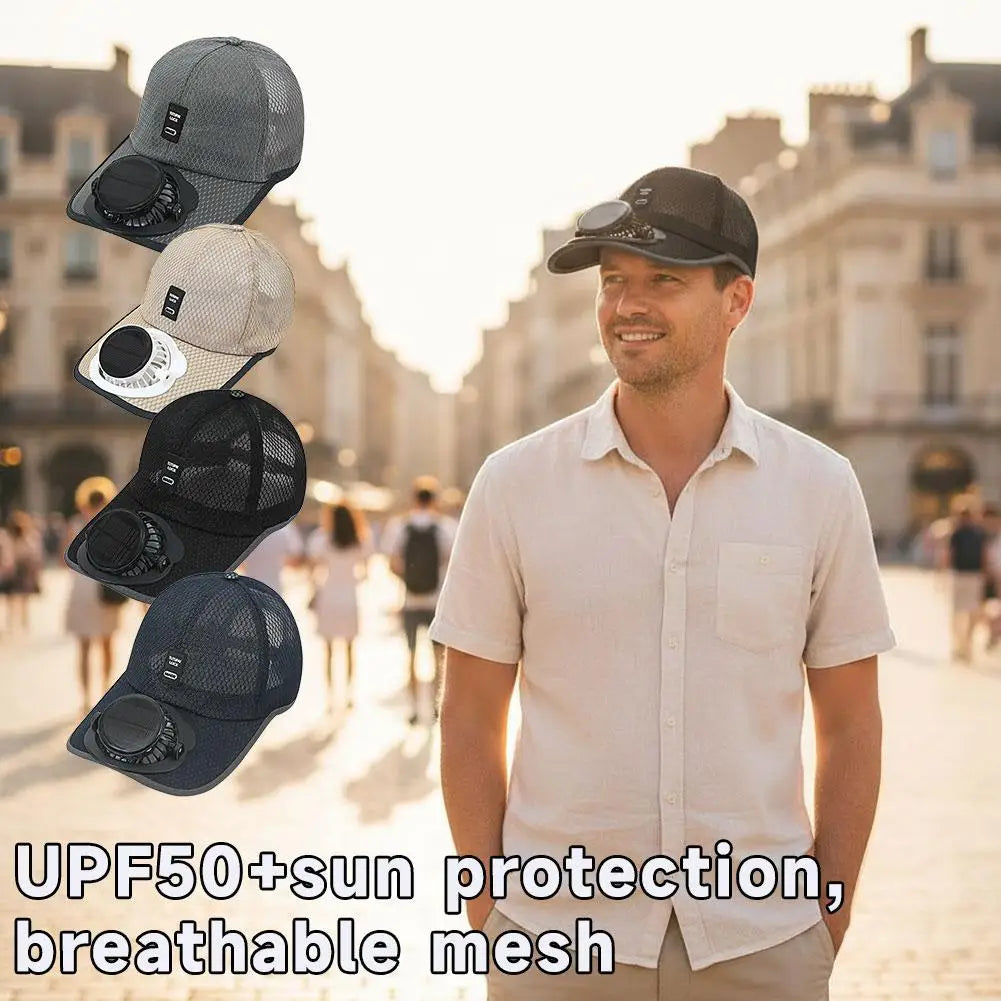 Breathable Summer Mesh Baseball Hat with Solar Fan & UV Protection