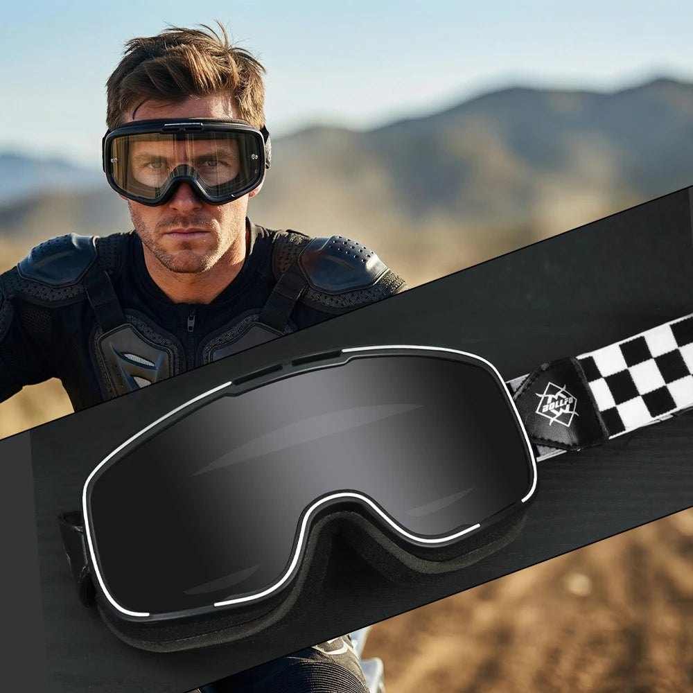 BOLLFO Photochromic Motorcycle Goggles Motorbike Eyewear OTG UV Protection Auto-tinting ATV Glasses Windproof Dirt Bike Goggles