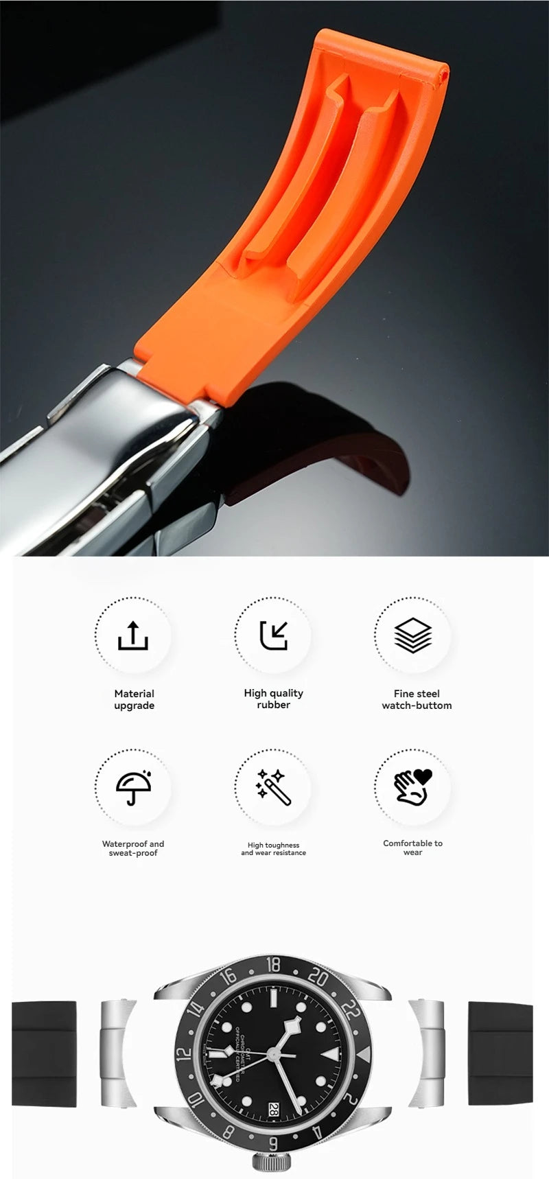 Soft Rubber Watch Strap | Quick Release Diver Band for All Watches