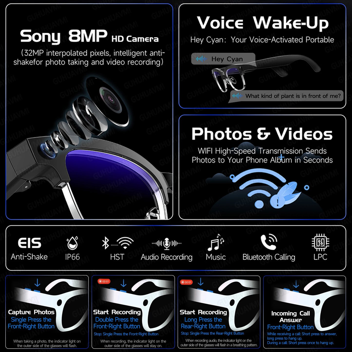 AI Smart Glasses with 800W Camera & Multilingual Translation
