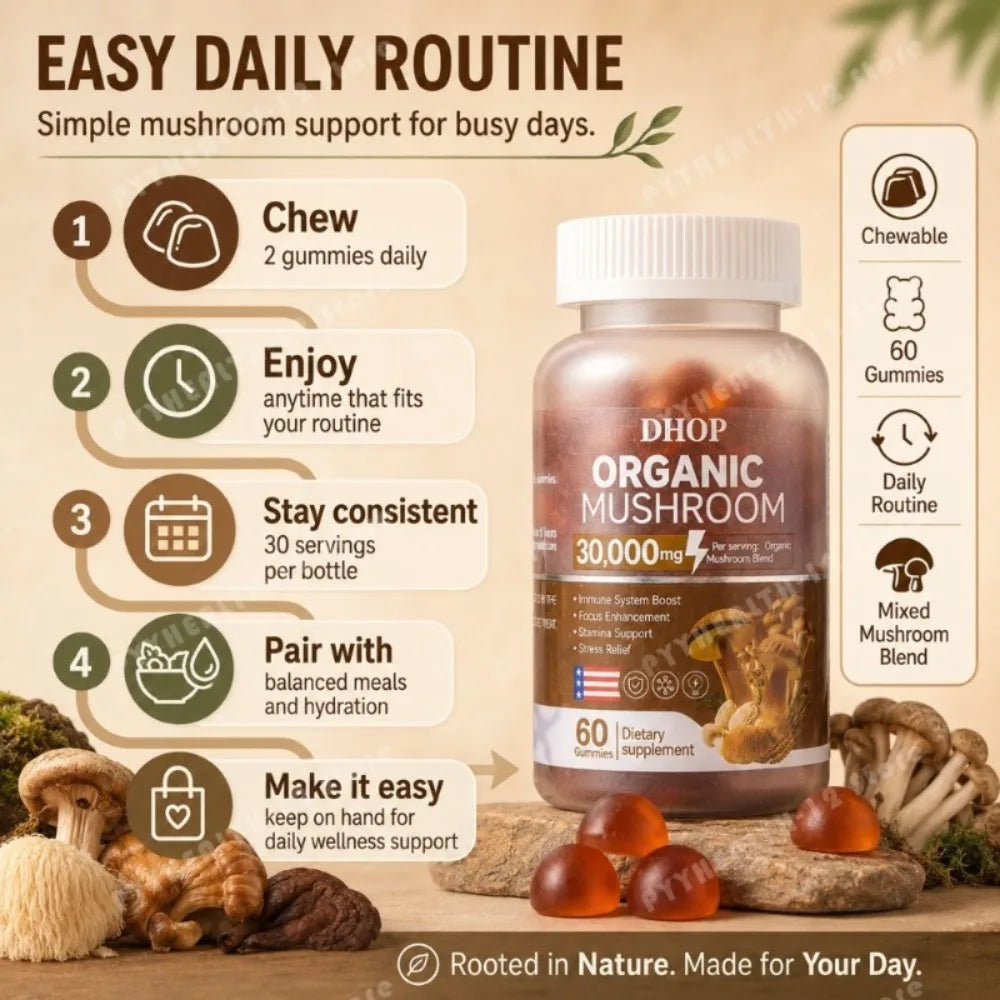 Mushroom Gummies with Lion's Mane & Reishi | Daily Health Support