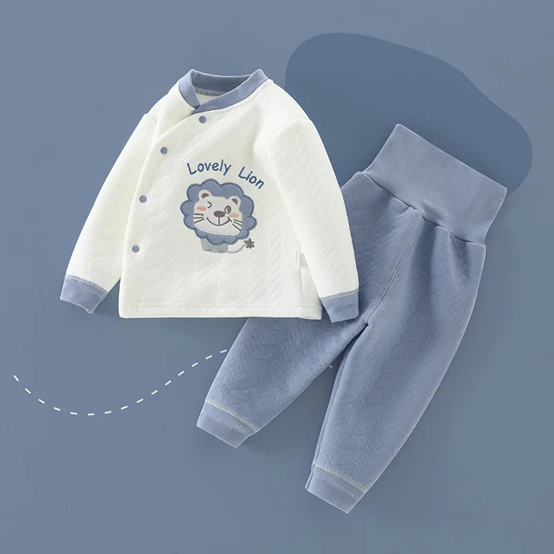 Cute Lion Print Baby Cotton Suit | Soft Long Sleeve & Pants Set