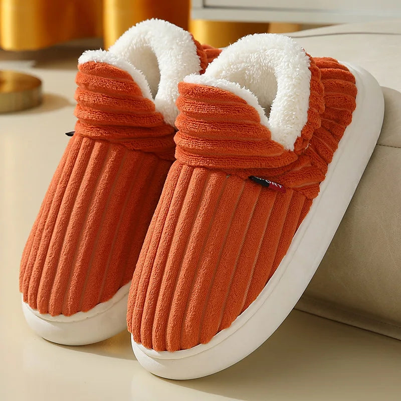 Cozy Winter Plush Corduroy Slippers | Non-Slip Indoor Shoes