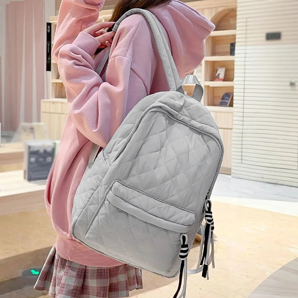 Cute Girls Quilted Backpack with Tassel Decor | Lightweight & Stylish