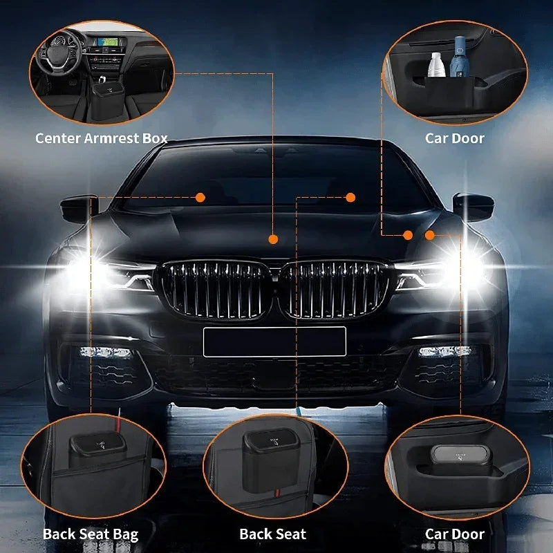 Compact Leak-Proof Car Trash Can with Lid | 60 Garbage Bags Included