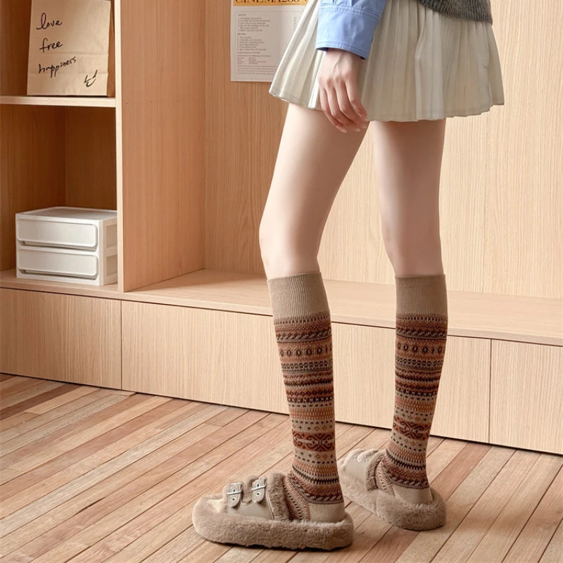 Women's Retro Knitted Knee Socks | Vintage Style for Autumn & Winter