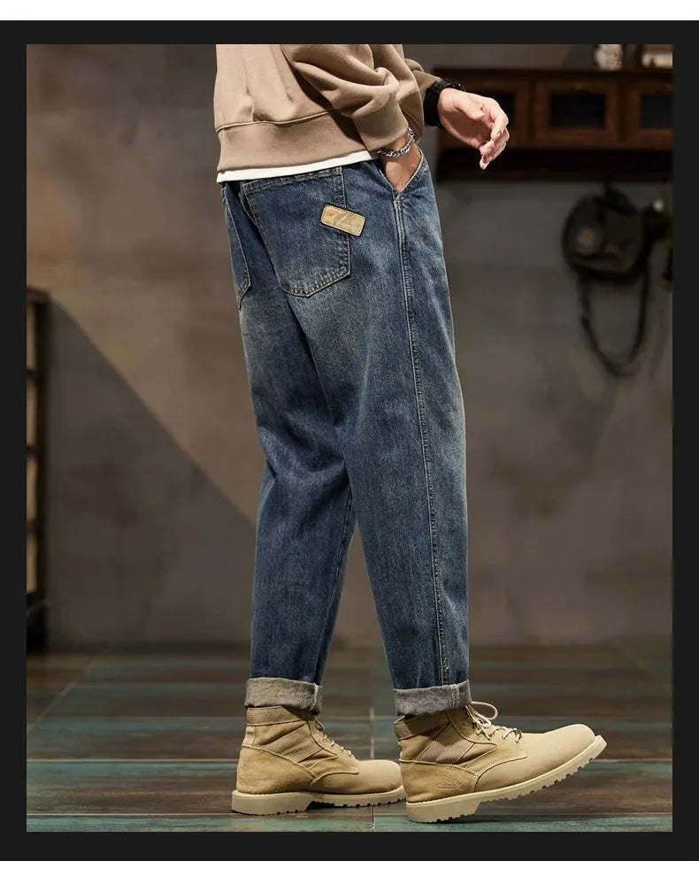Retro American Style Men's Jeans | Loose Straight-Leg Denim Pants