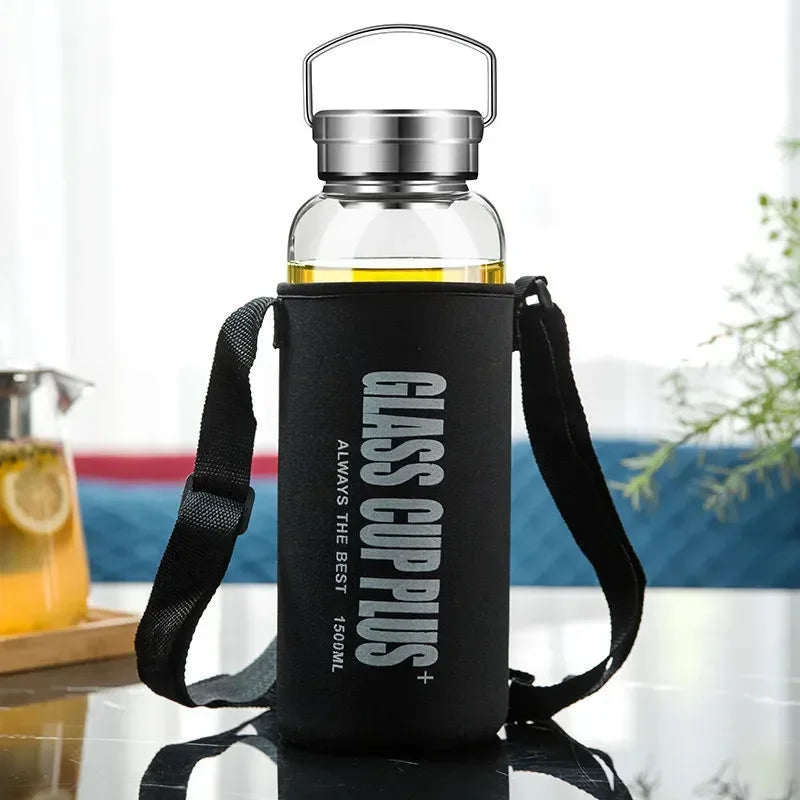 2L Glass Water Bottle with Strap | Portable Leakproof Drinkware