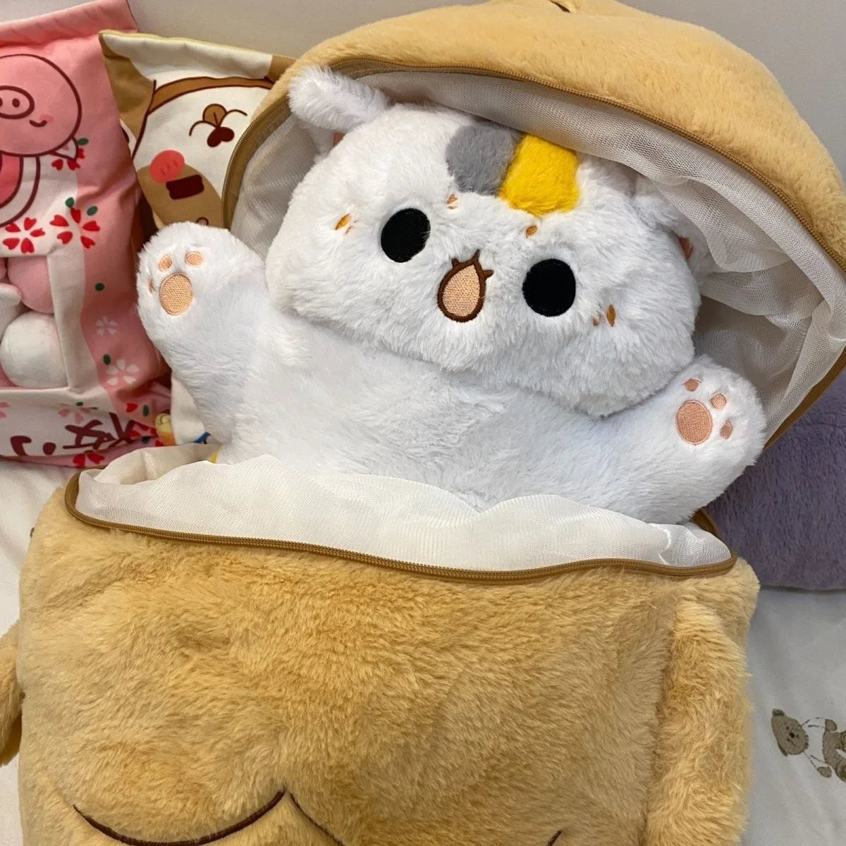 Kawaii Taiyaki Cat Plush Toy | Adorable Cushion Bag Animal Pillow