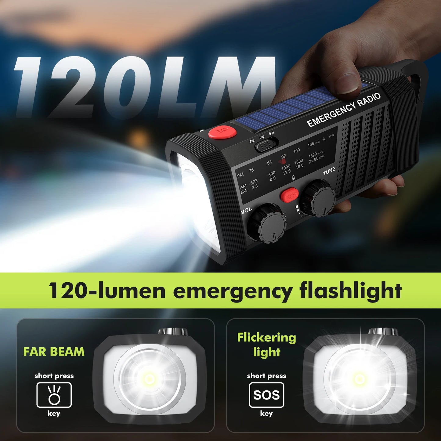 Emergency Radio with SOS Alarm & Flashlight for Survival