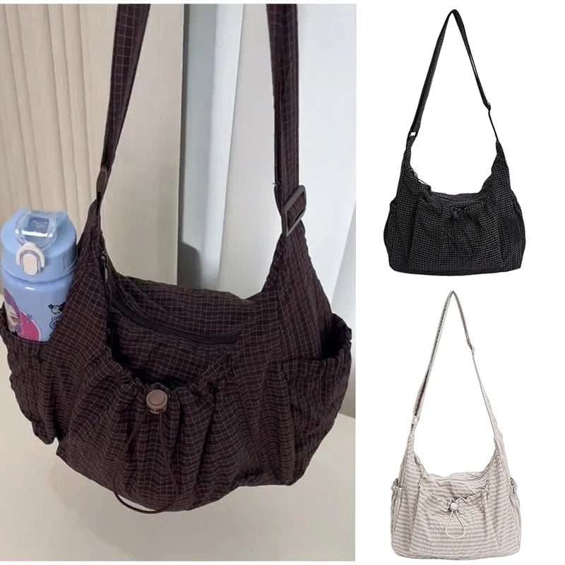 Stylish Plaid Nylon Shoulder Tote Bag | Versatile Everyday Accessory