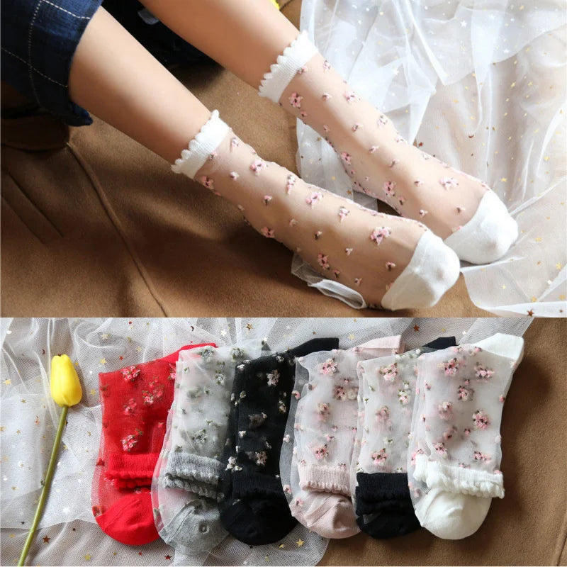 Women's Vintage Retro Flower Embroidery Long Socks | Summer Fashion