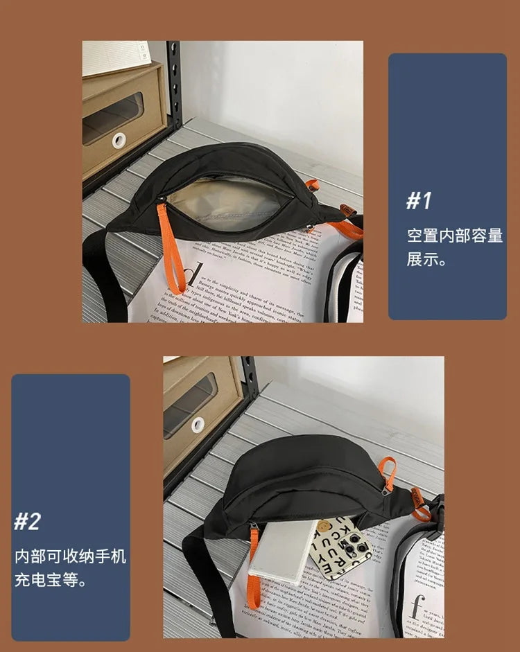Street Casual Hip Hop Sport Fanny Pack Men Women Waterproof Functional Crossbody Bag Fashion Motorcycle Chest Bag Green Orange