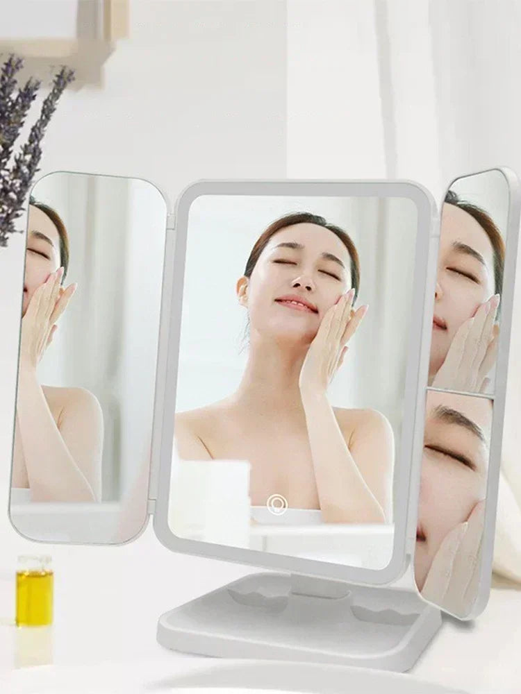 Trifold LED Makeup Mirror with Lights | Adjustable & Portable Design