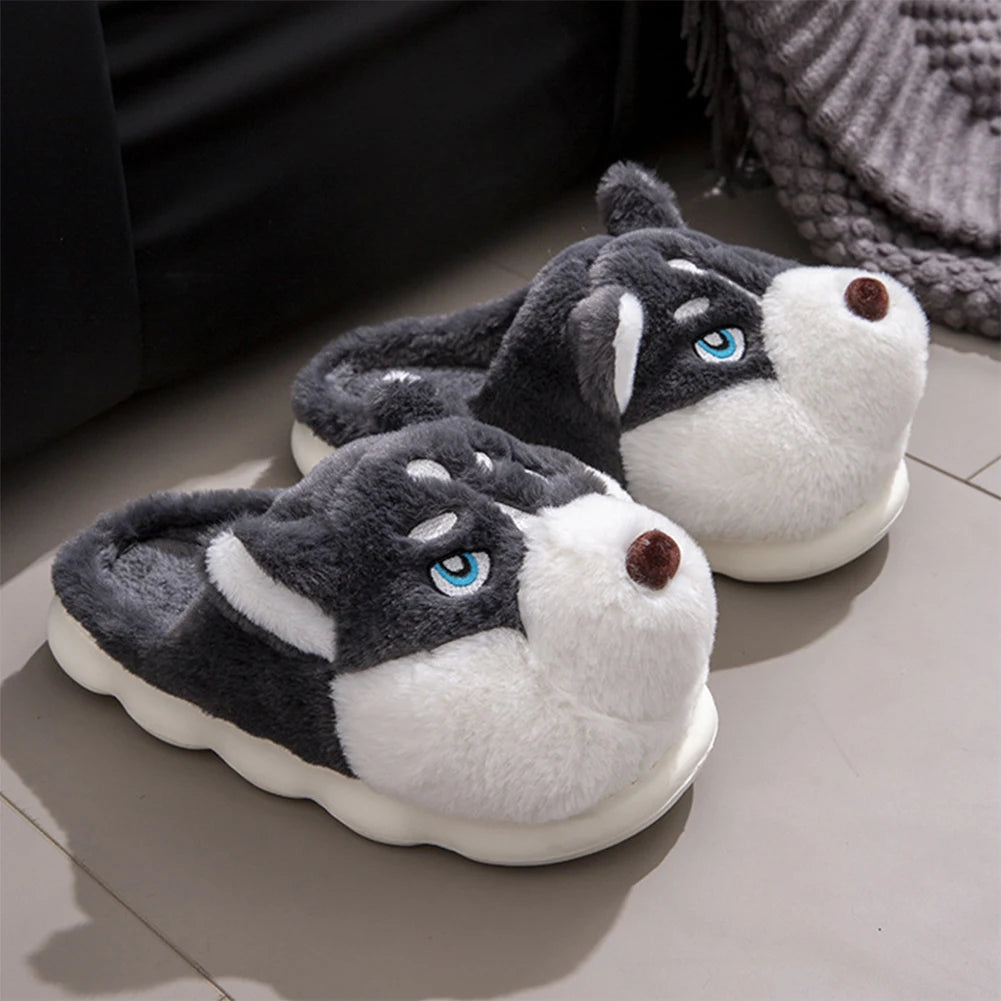 Cute 3D Husky Plush Slippers | Cozy Fuzzy Indoor Dog Shoes