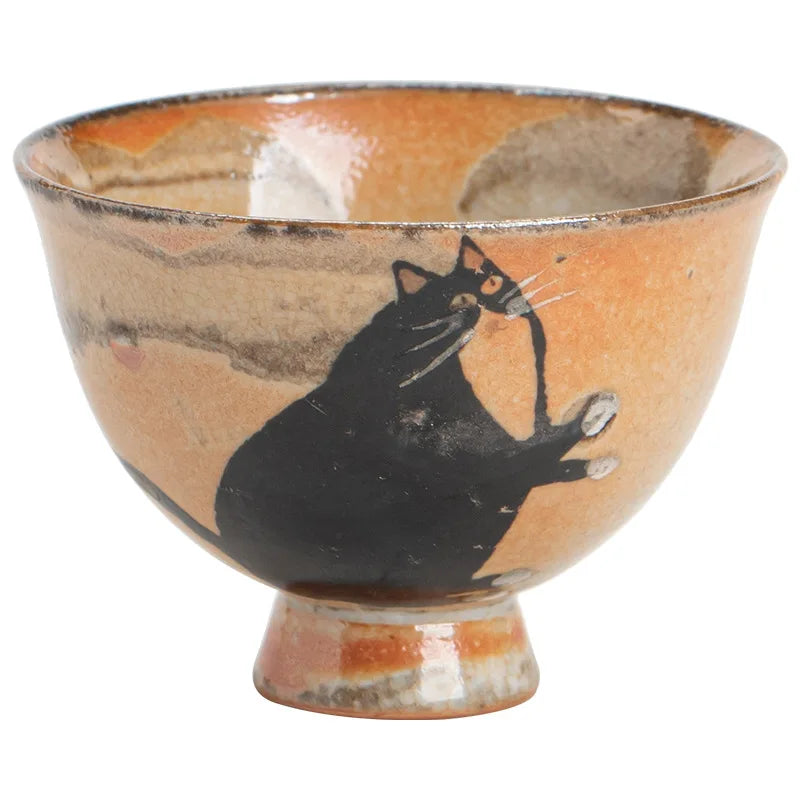 Cute Black Cat Teacup | Elegant Ceramic Tea and Sake Cups Set