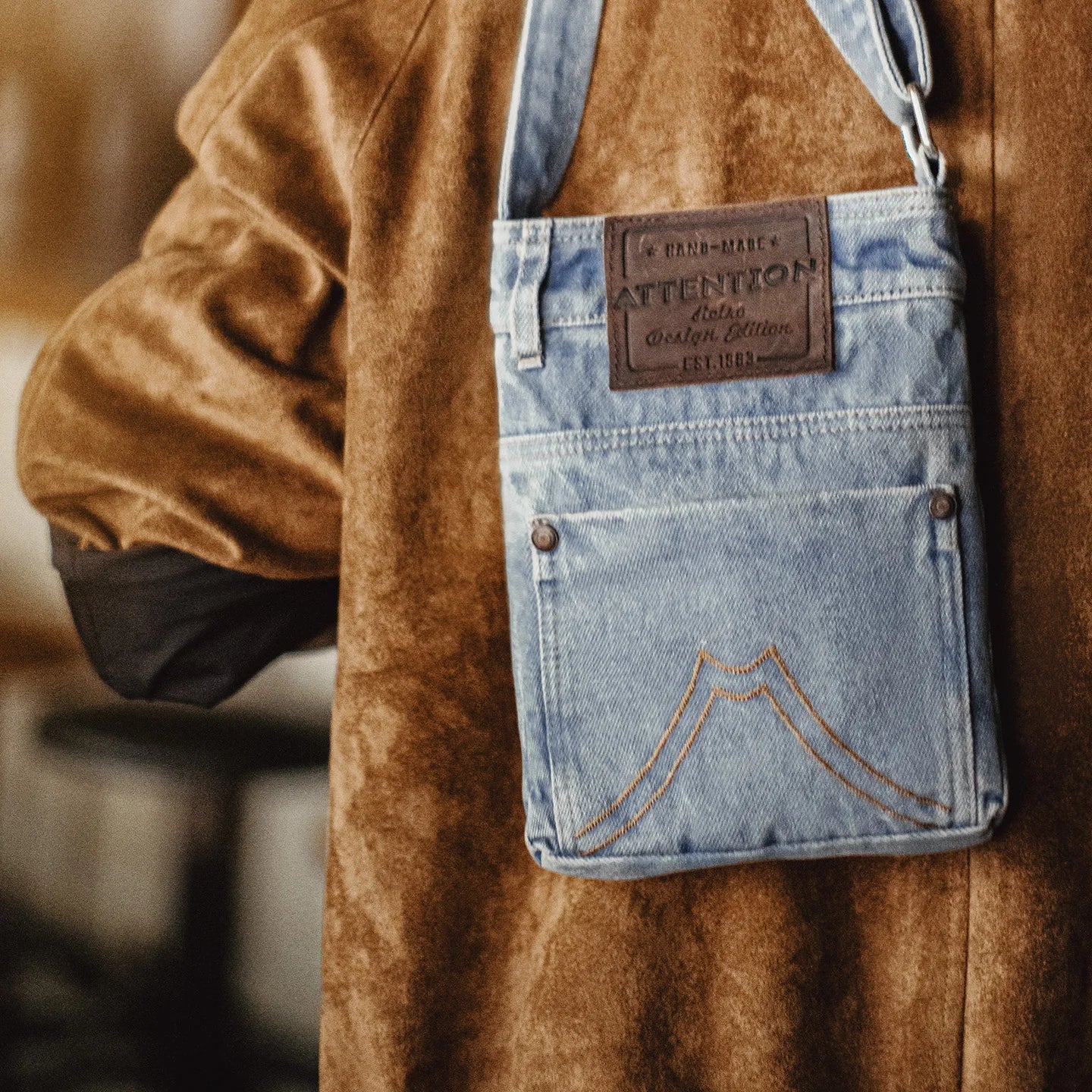 Vintage Washed Blue Denim Crossbody Bag | Unisex Canvas Tote