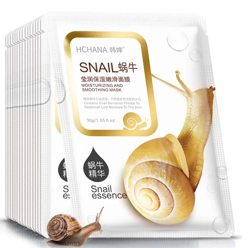 10pcs Snail Moisturizing Face Masks | Deep Hydration & Oil Control