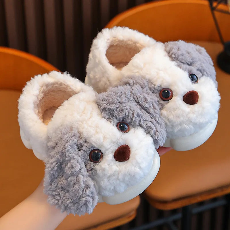 Cute Puppy Plush Slippers for Kids | Non-Slip Cozy Footwear