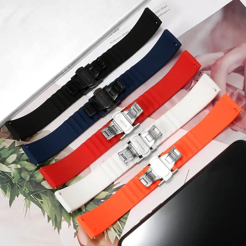 Soft Silicone Quick Release Watchband with Butterfly Buckle