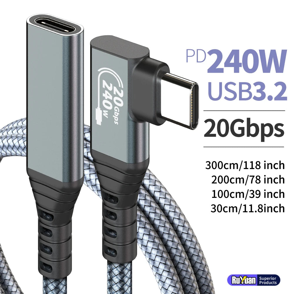 240W USB 3.2 Extension Cable | High-Speed Data Transfer & Charging