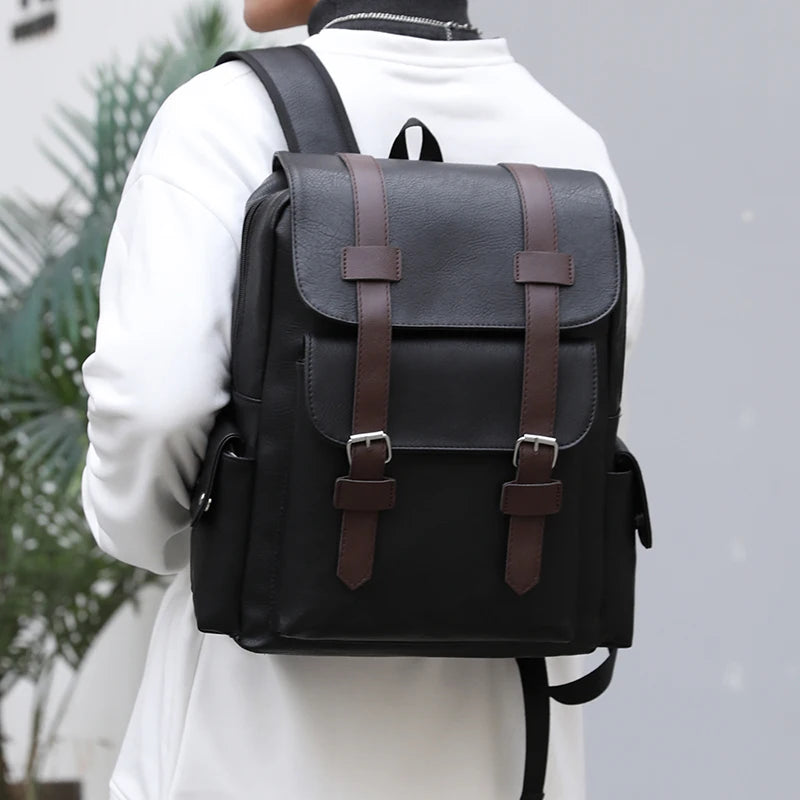 Men's PU Leather Backpack | Stylish Schoolbag for Laptops