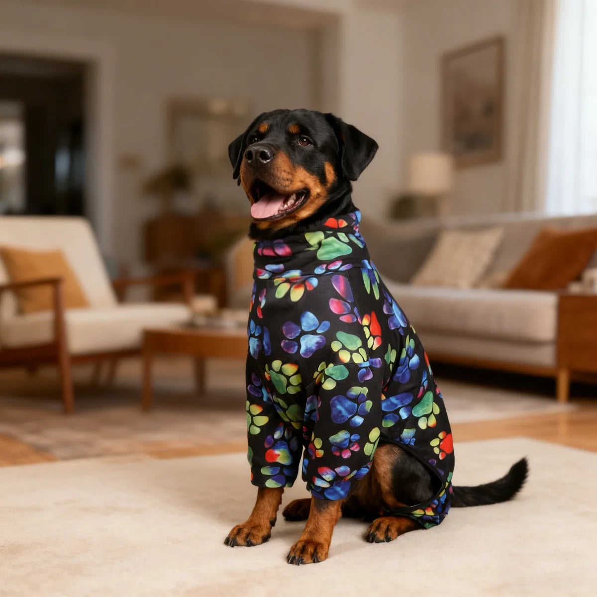 Comfortable Black Paw Print Pajamas for Dogs | Cozy Pet Clothing