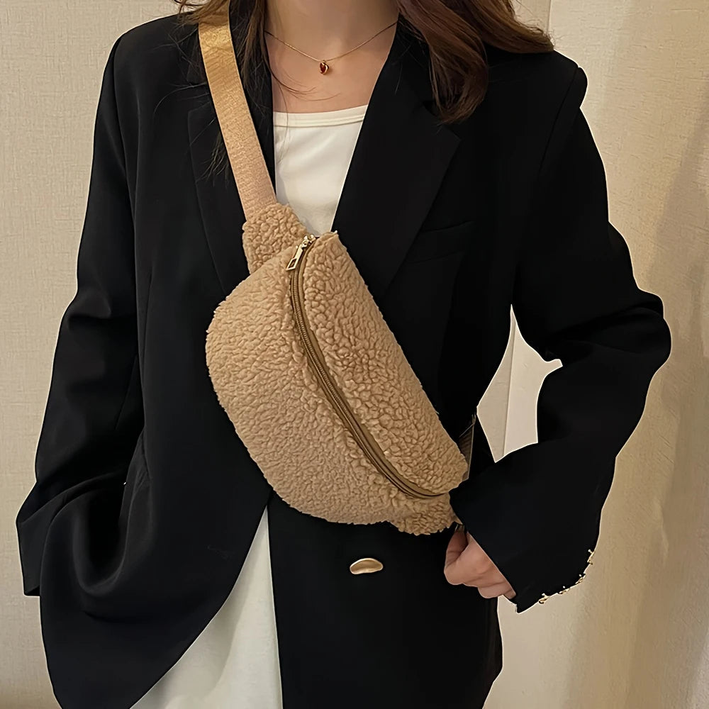 Stylish Women's Large Capacity Chest Bag | Cozy Lamb Wool Design