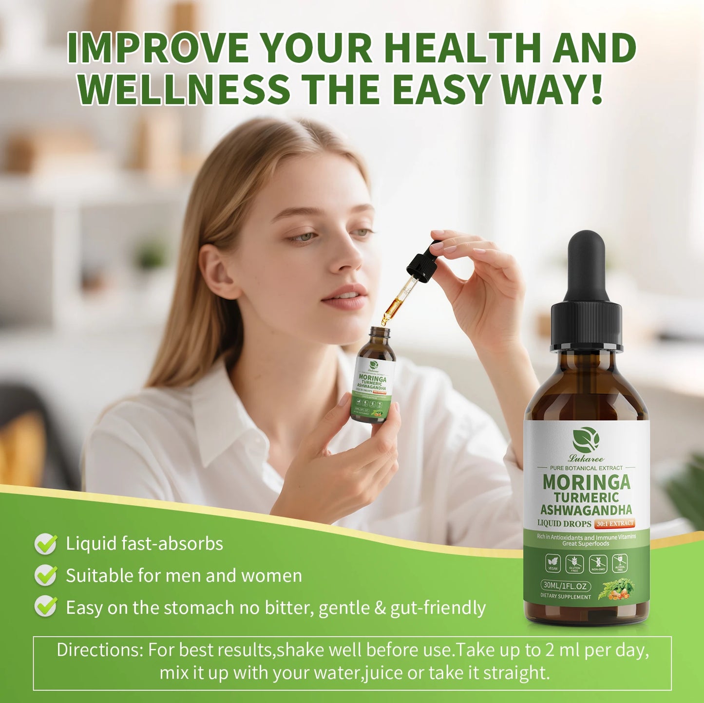 12-in-1 Organic Moringa Drops | Energy, Immune, Joint Support