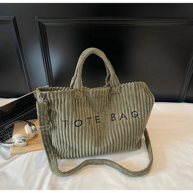 Bolso de mano de terciopelo a rayas de gran capacidad | Bolso tote elegante y versátil
