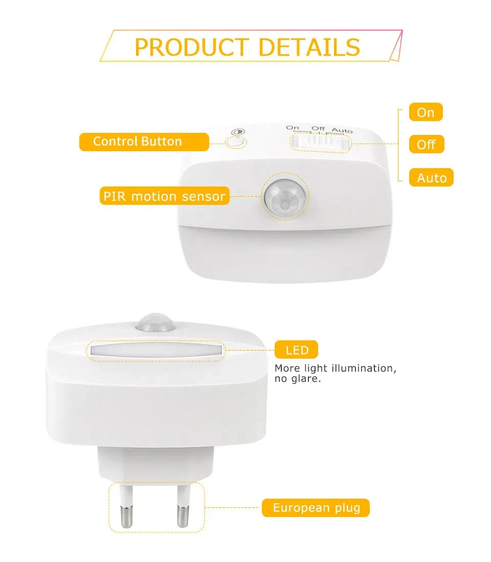 Smart Motion Sensor LED Night Light | Plug-In Wall Lamp for Home