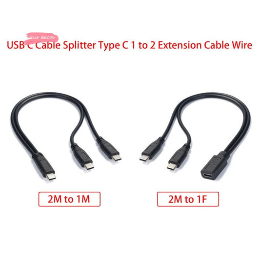 USB C Cable Splitter | Dual Charging & Data Transfer Cable