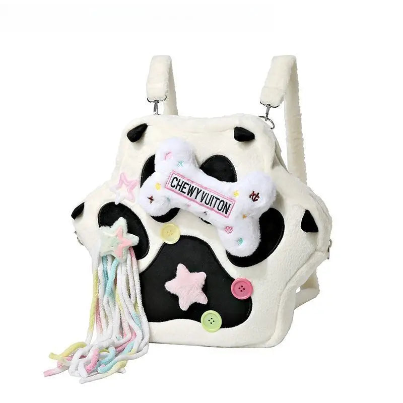 Cute Cat Paw Plush Backpack | Kawaii Soft Furry Purse