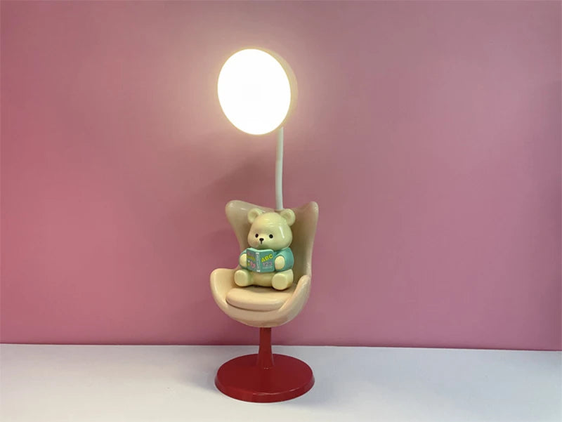 Bonita lámpara de escritorio LED flexible de oso con soporte para teléfono | Iluminación acogedora