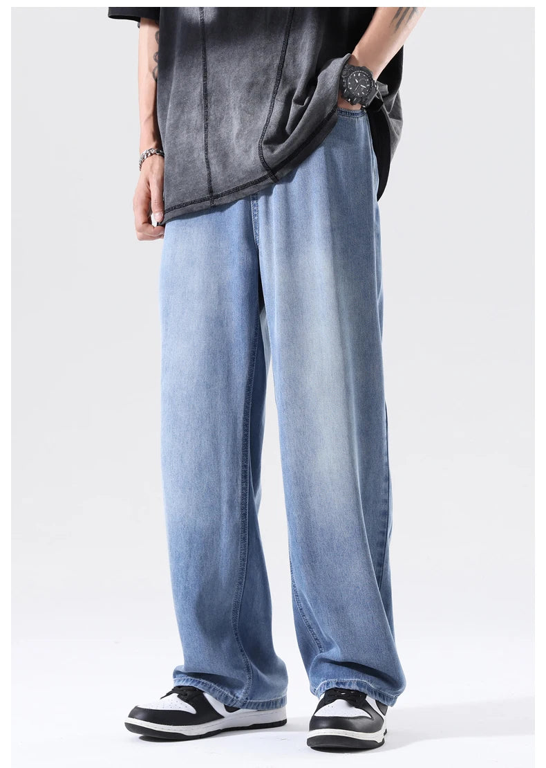 Men's Wide Leg Jeans | Breathable Loose Straight Leg Denim Pants