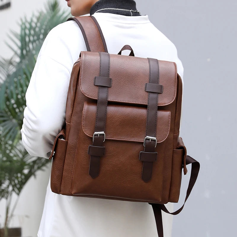 Men's PU Leather Backpack | Stylish Schoolbag for Laptops
