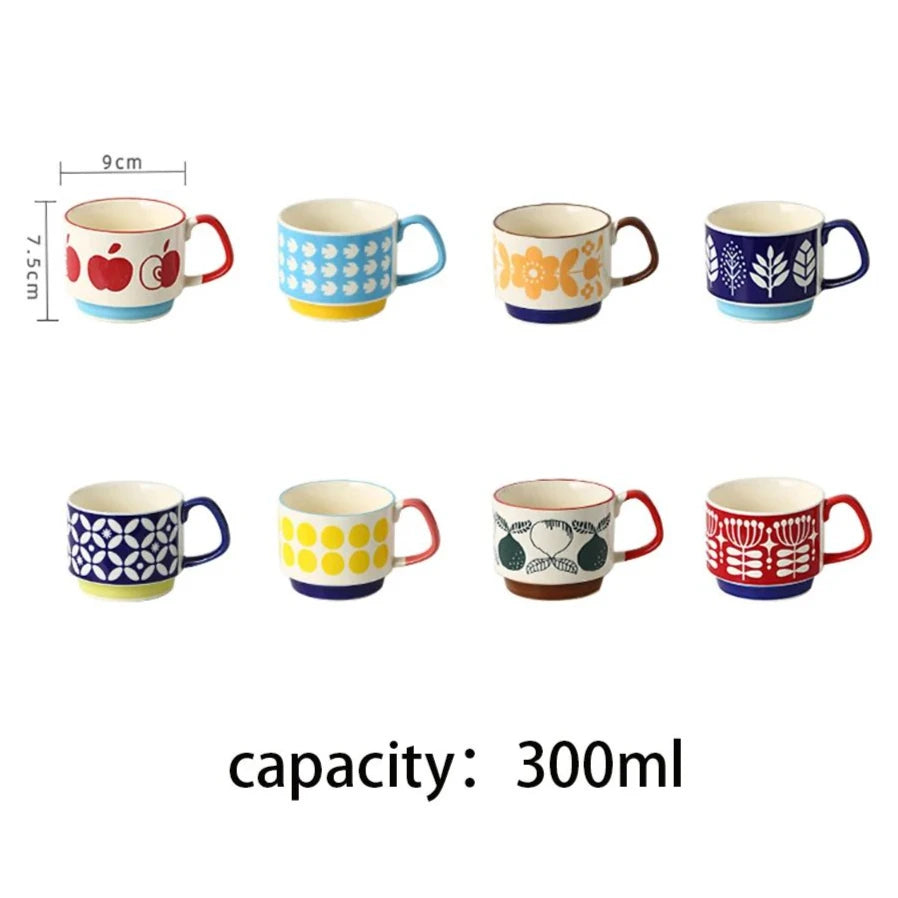 Retro Ceramic Flower Coffee Mug Set | Perfect for Tea & Oats