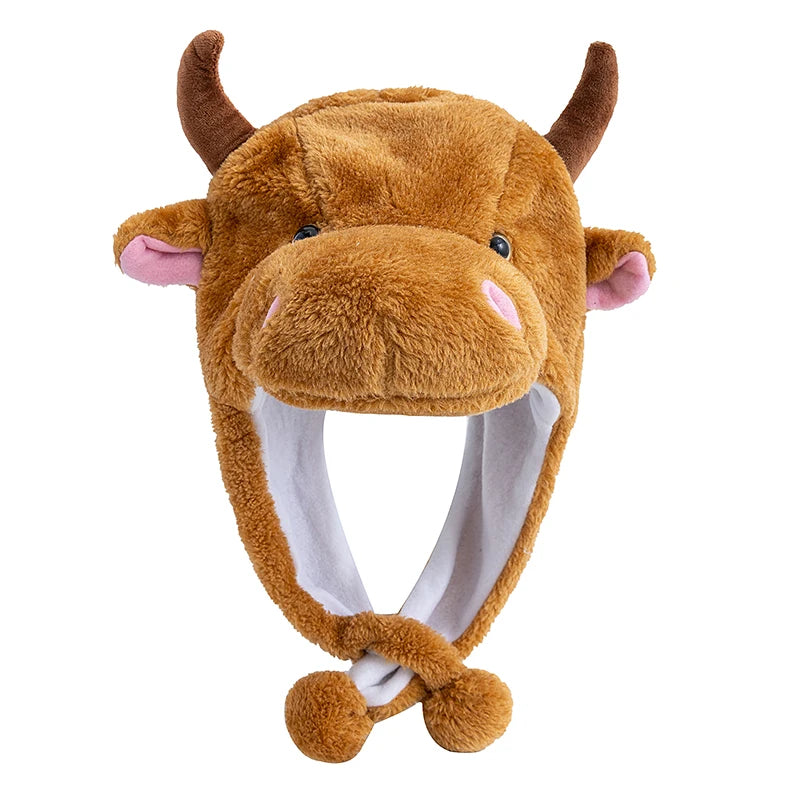 Unisex Funny 3D Bulls Head Plush Winter Beanie | Cozy Cartoon Hat