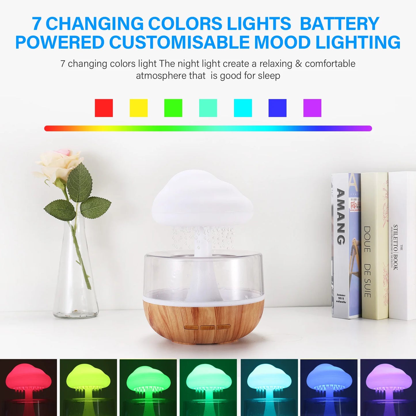 Ultrasonic Colorful Aromatherapy Humidifier | Cloud Rain Diffuser