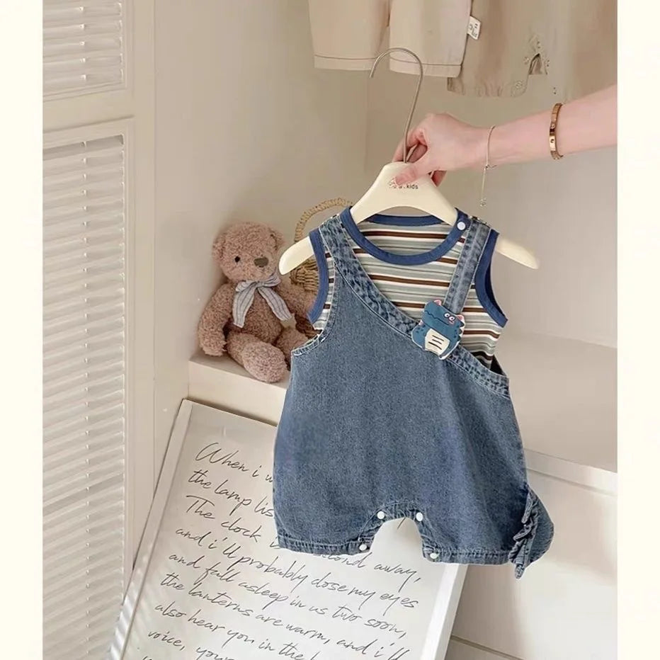 Adorable conjunto de pelele de mezclilla para bebé | Atuendo de verano perfecto para bebés