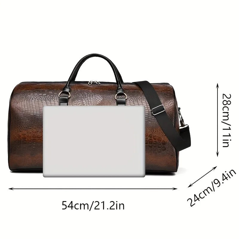 Large Retro Crocodile-Textured Travel Duffel Bag | Durable Vacation Luggage