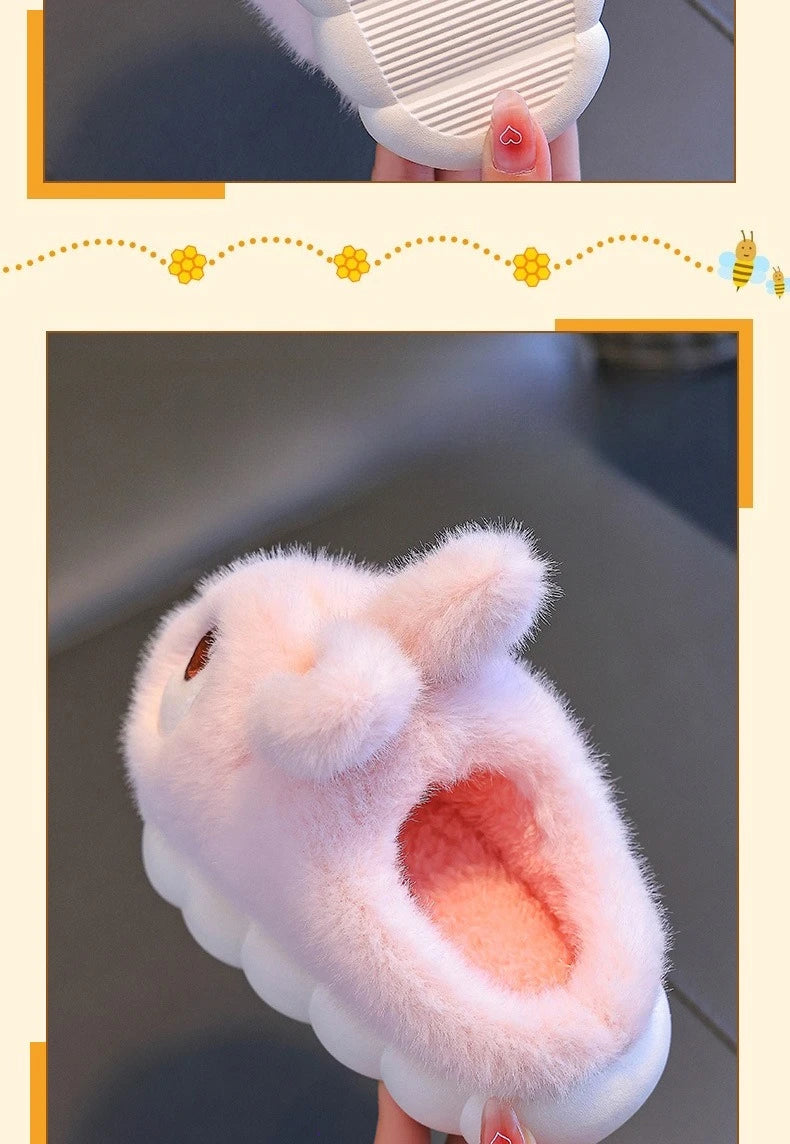 Children's Winter Cotton Slippers | Warm Rabbit Ear Indoor Shoes