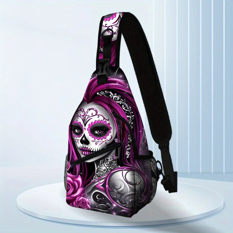 Purple Skull Crossbody Bag | Adjustable Sling Backpack for Travel